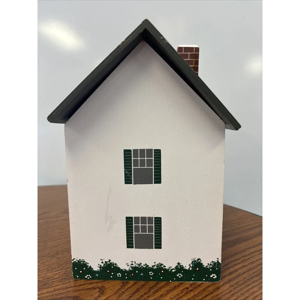 Vintage Cookie Cottage Wood Cookie Jar Holder Old World Primitive House Canister